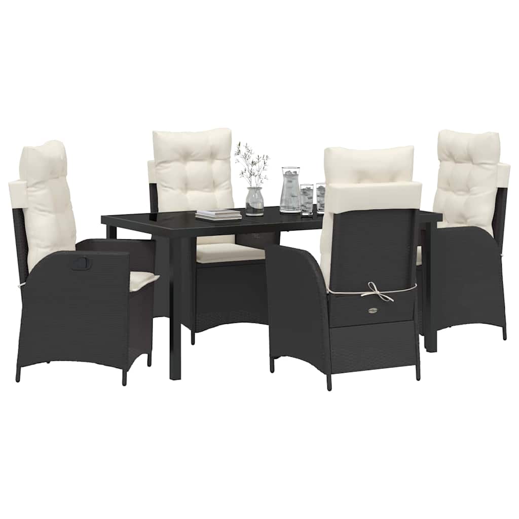 Set da Pranzo per Giardino 5 pz Nero polyrattan