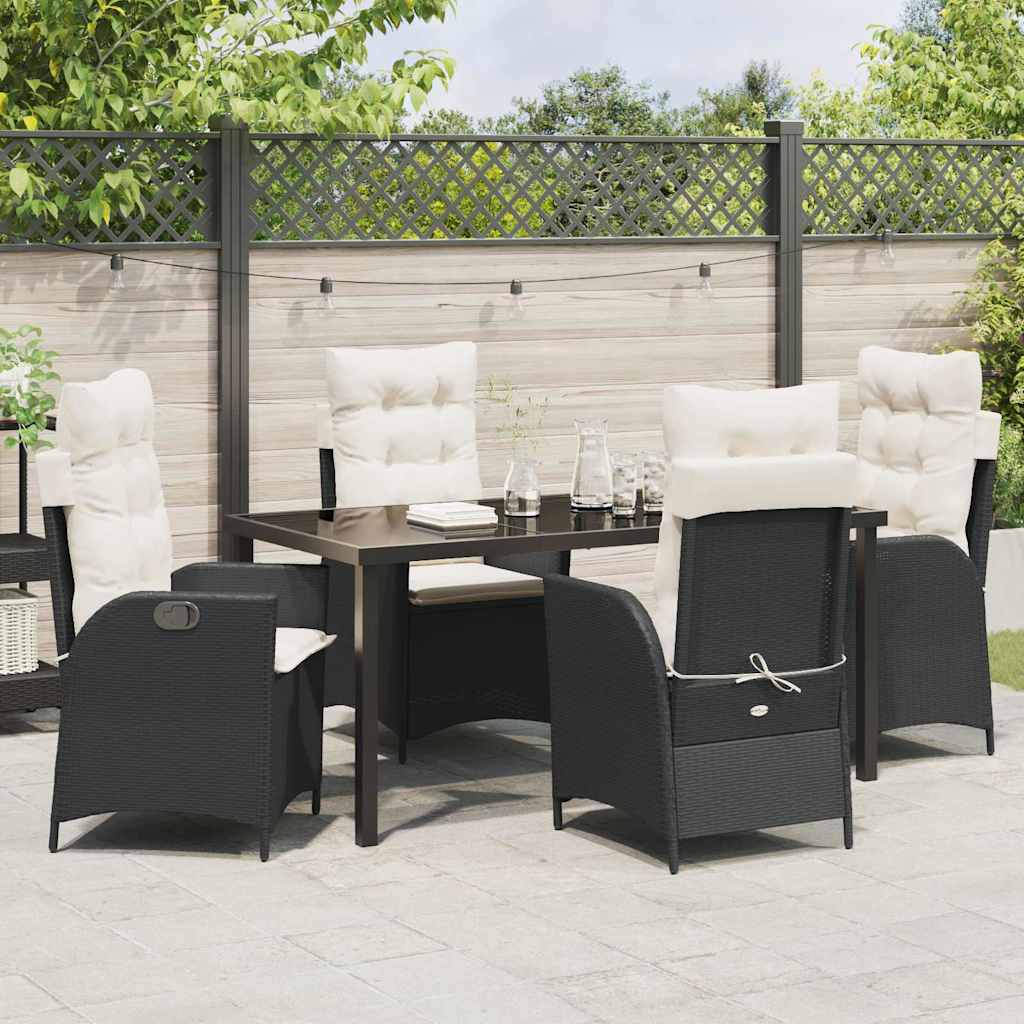 Set da Pranzo per Giardino 5 pz Nero polyrattan
