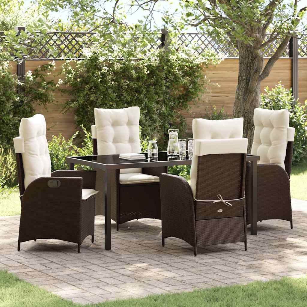 Set da Pranzo per Giardino 5 pz Marrone polyrattan