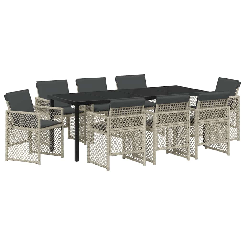 Set da Pranzo per Giardino 9 pz Grigio chiaro polyrattan