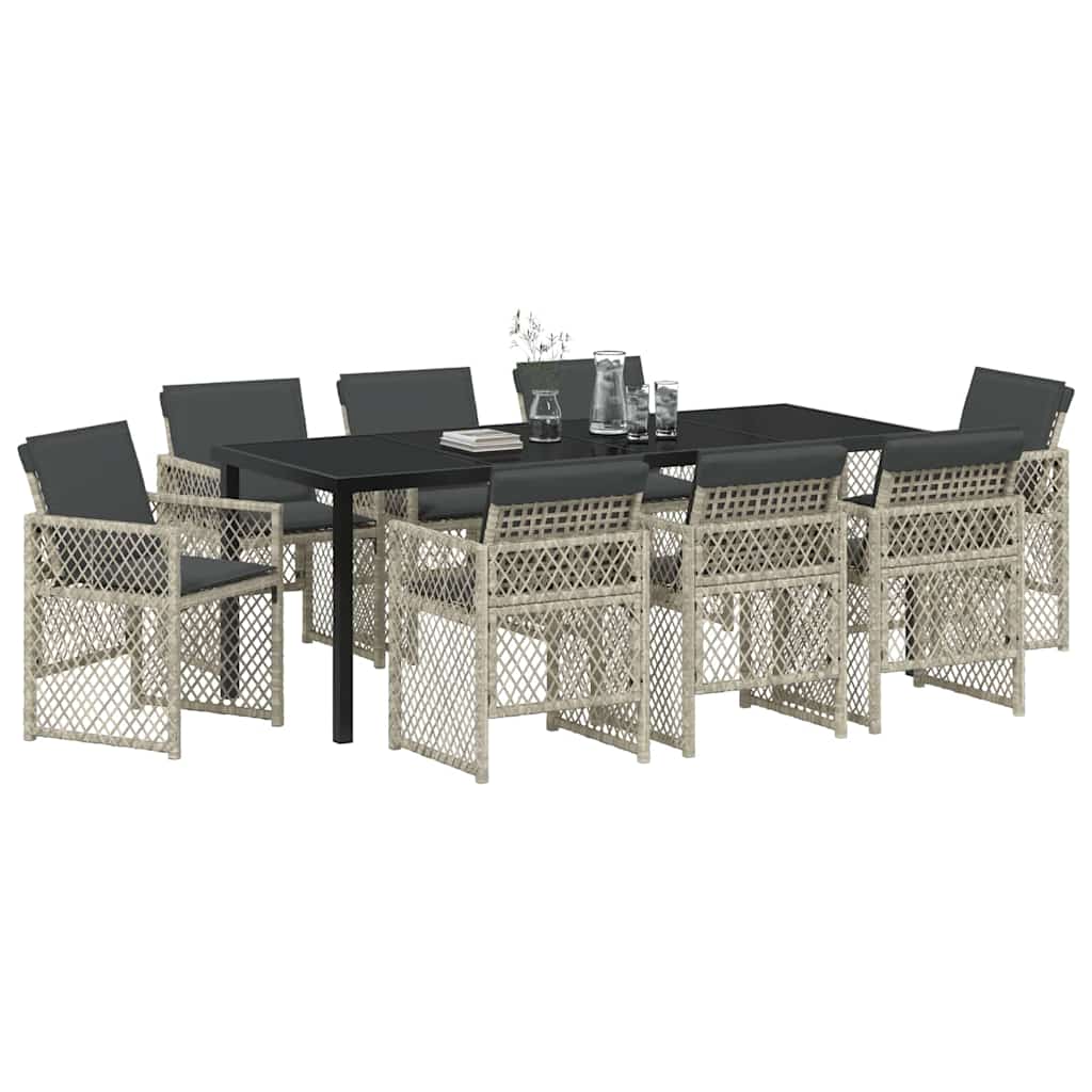 Set da Pranzo per Giardino 9 pz Grigio chiaro polyrattan