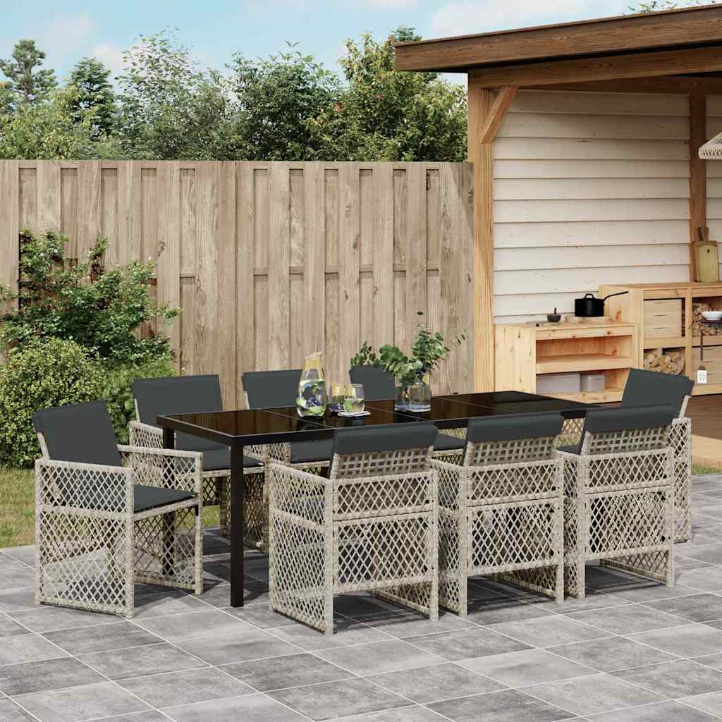 Set da Pranzo per Giardino 9 pz Grigio chiaro polyrattan