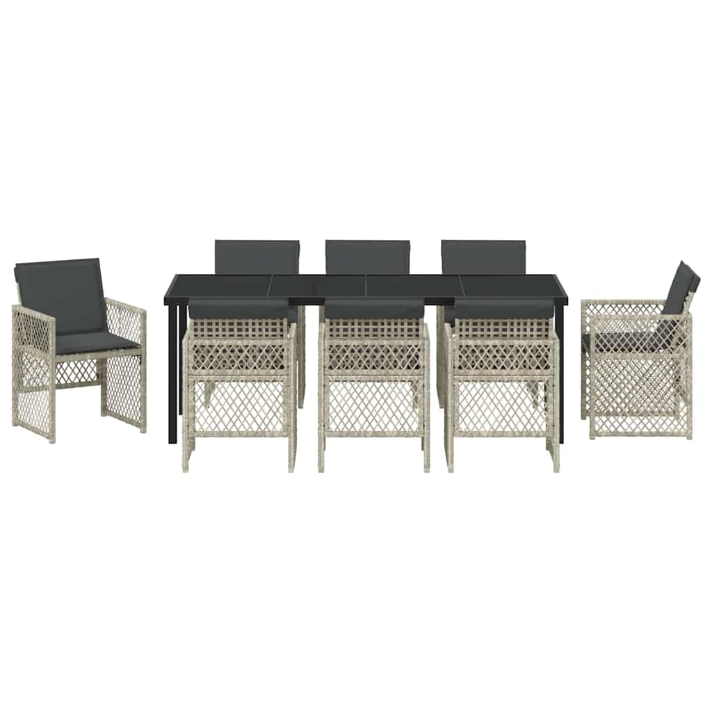 Set da Pranzo per Giardino 9 pz Grigio chiaro polyrattan