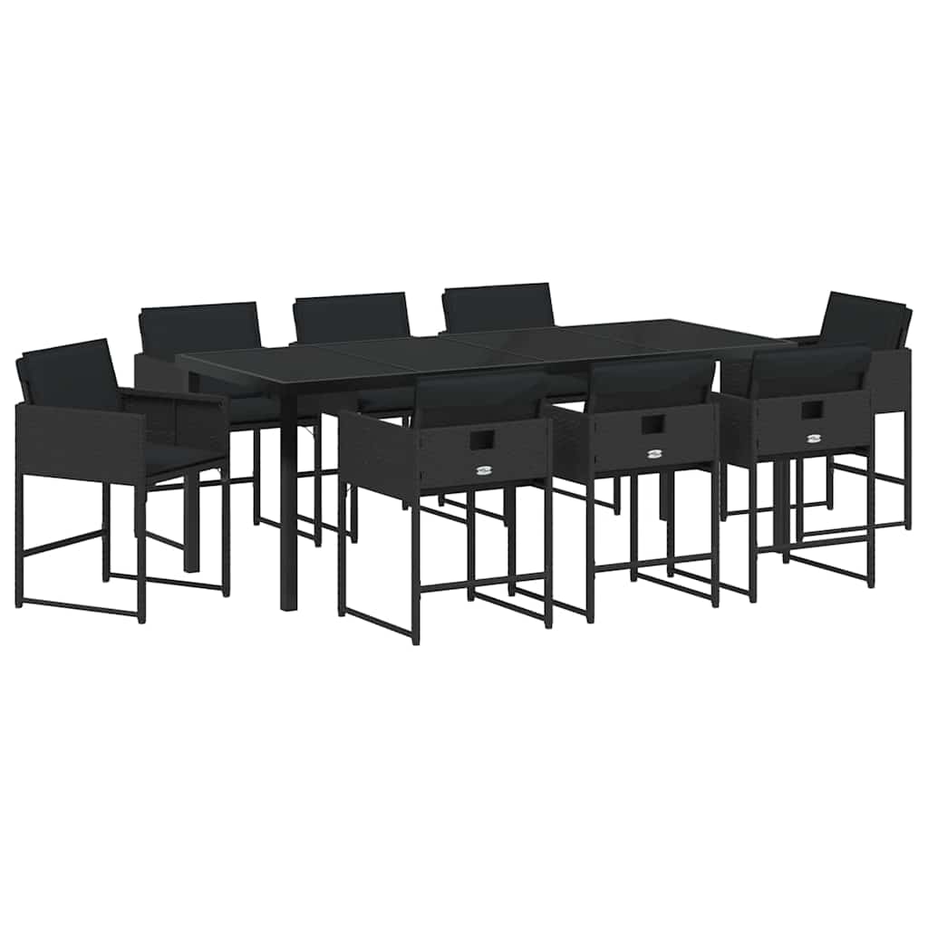 Set da Pranzo per Giardino 9 pz Nero polyrattan