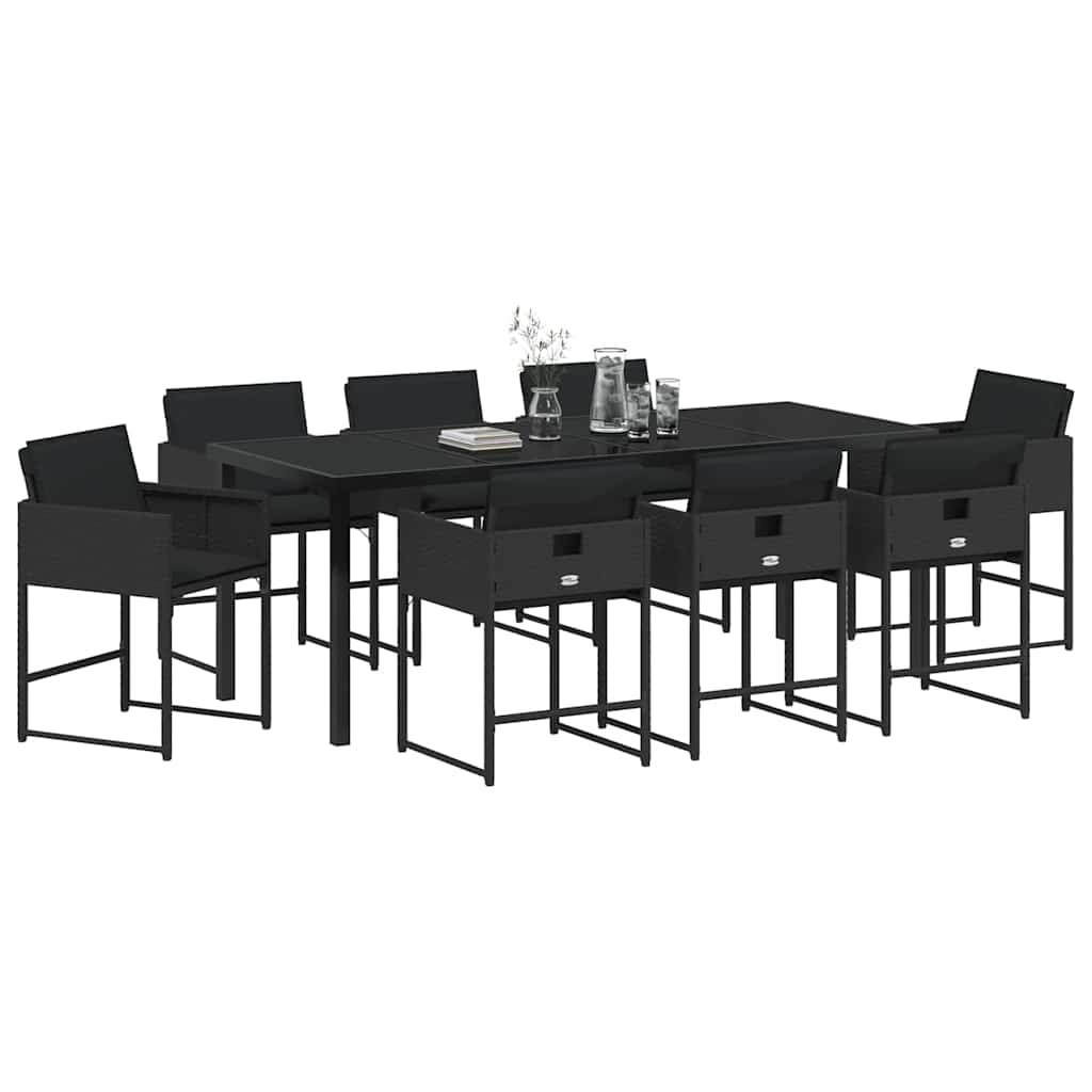 Set da Pranzo per Giardino 9 pz Nero polyrattan
