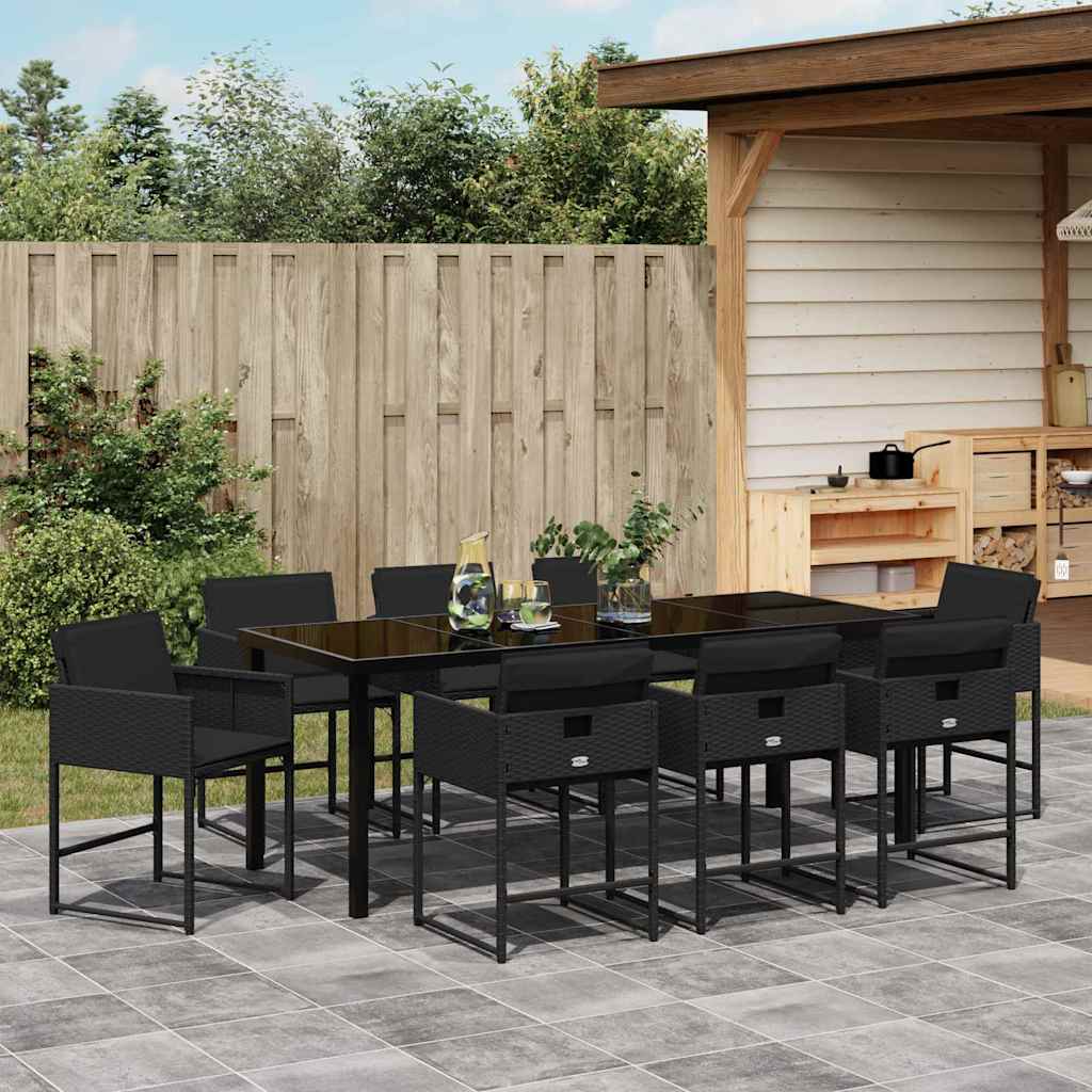Set da Pranzo per Giardino 9 pz Nero polyrattan