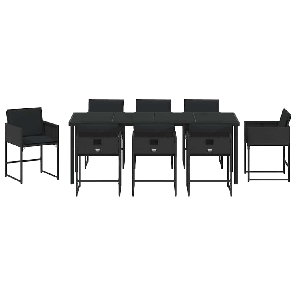 Set da Pranzo per Giardino 9 pz Nero polyrattan