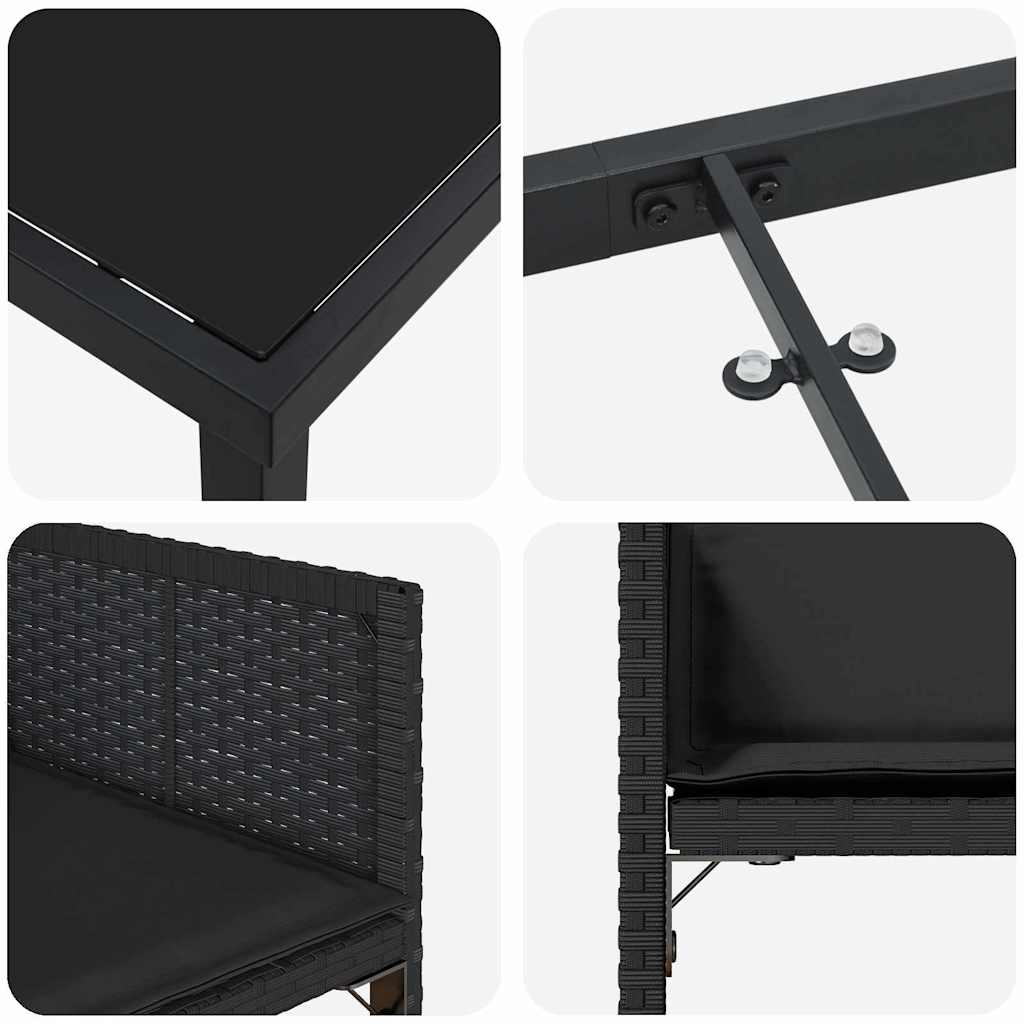 Set da Pranzo per Giardino 9 pz Nero polyrattan