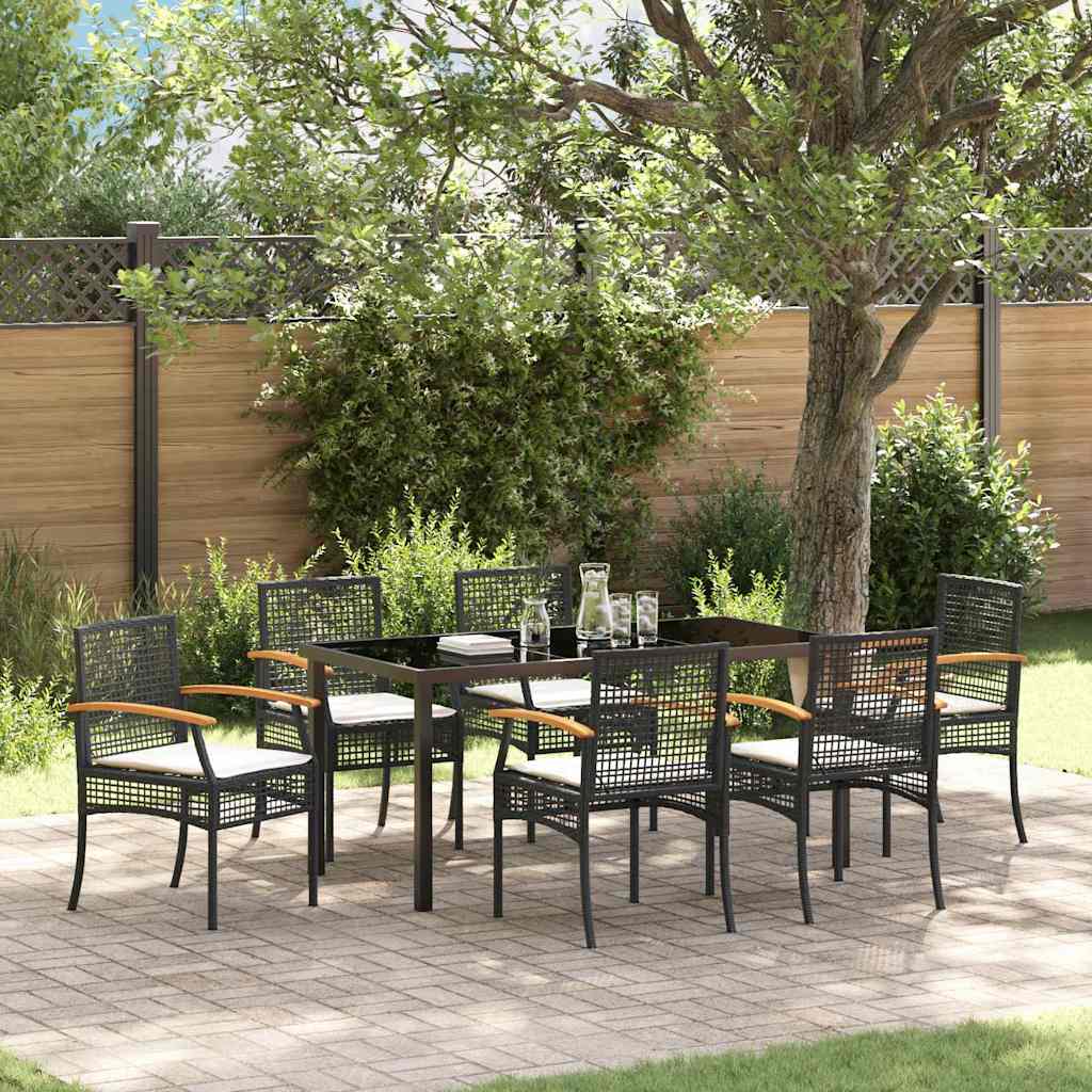 Set da Pranzo per Giardino 7 pz Nero Rattan