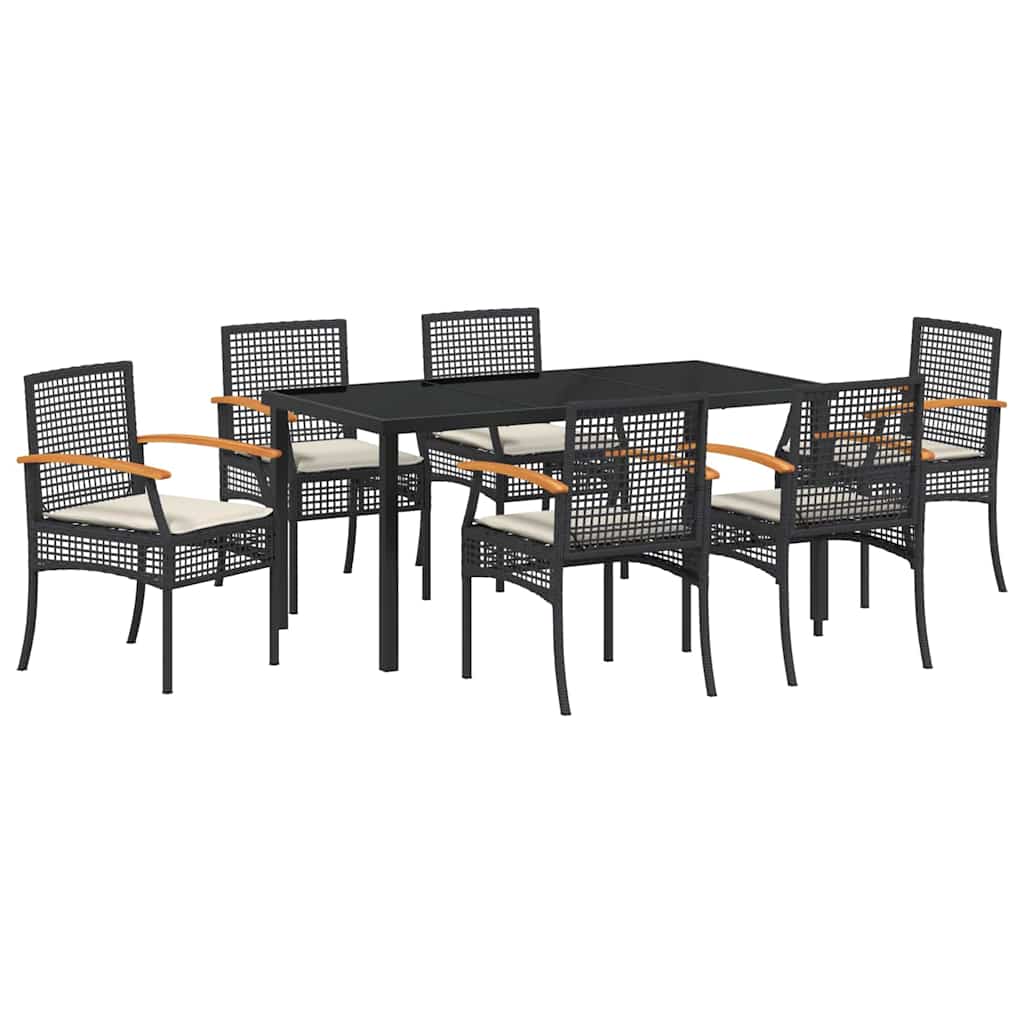 Set da Pranzo per Giardino 7 pz Nero Rattan