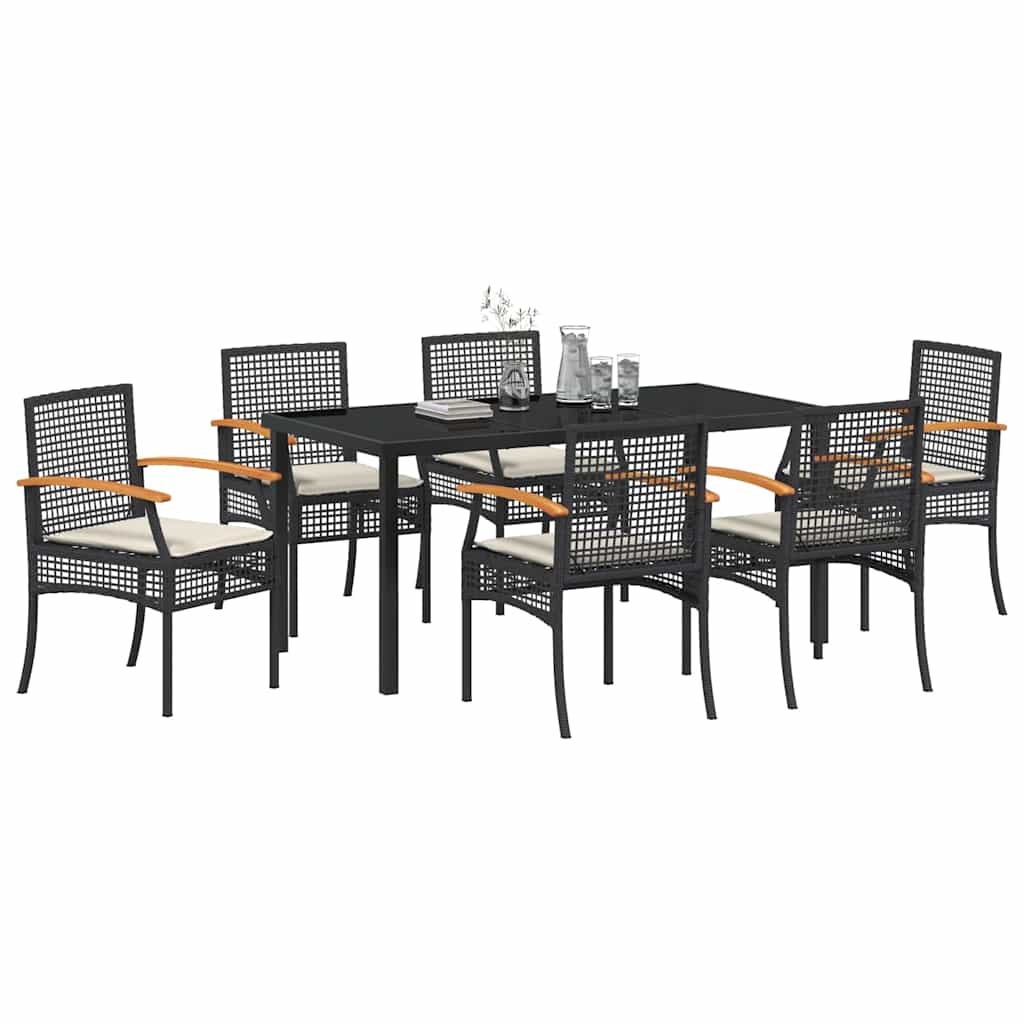 Set da Pranzo per Giardino 7 pz Nero Rattan