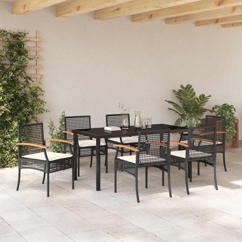 Set da Pranzo per Giardino 7 pz Nero Rattan
