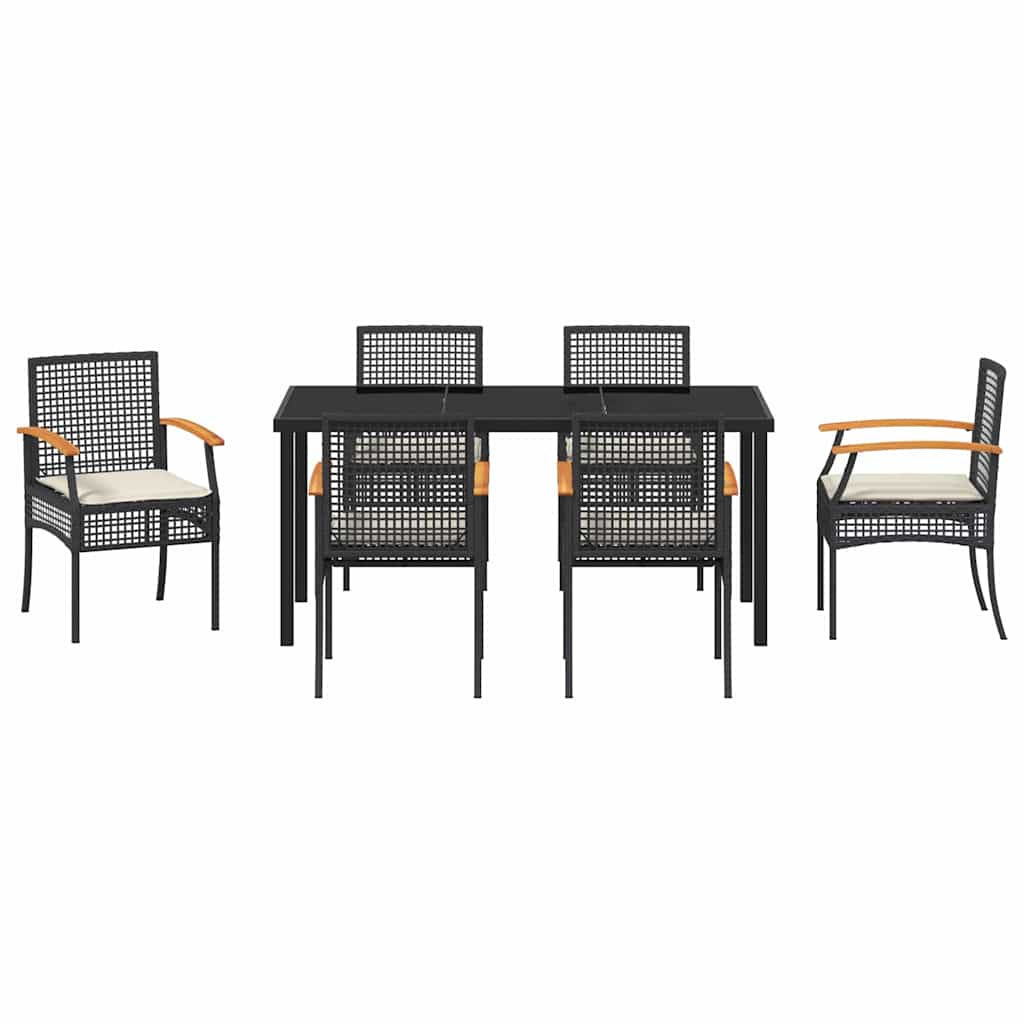Set da Pranzo per Giardino 7 pz Nero Rattan