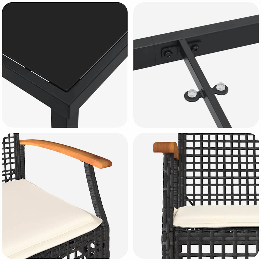 Set da Pranzo per Giardino 7 pz Nero Rattan