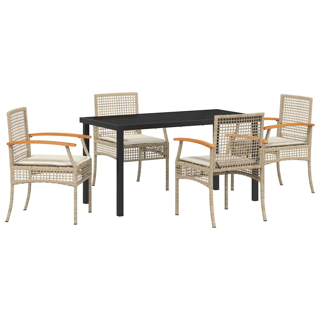 Set da Pranzo per Giardino 5 pz Beige e Nero Rattan