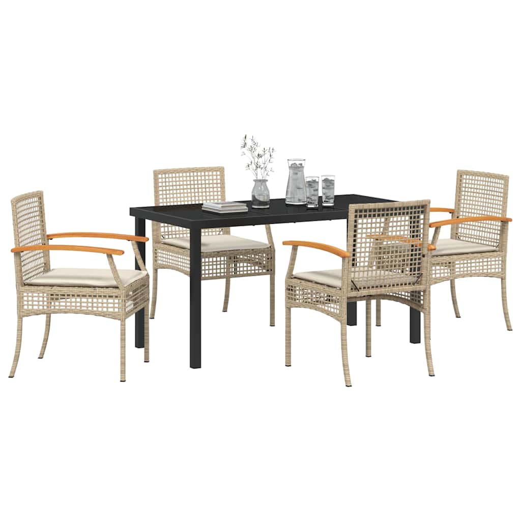 Set da Pranzo per Giardino 5 pz Beige e Nero Rattan