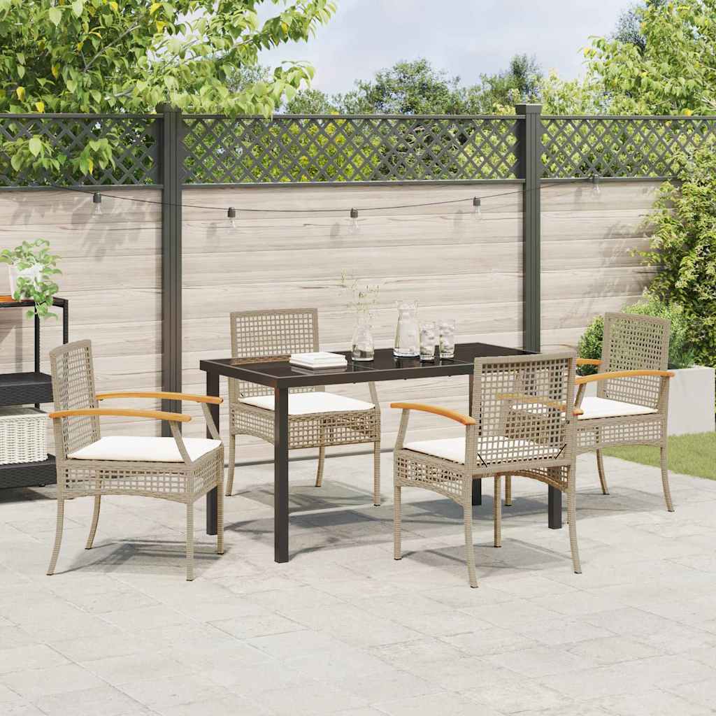 Set da Pranzo per Giardino 5 pz Beige e Nero Rattan