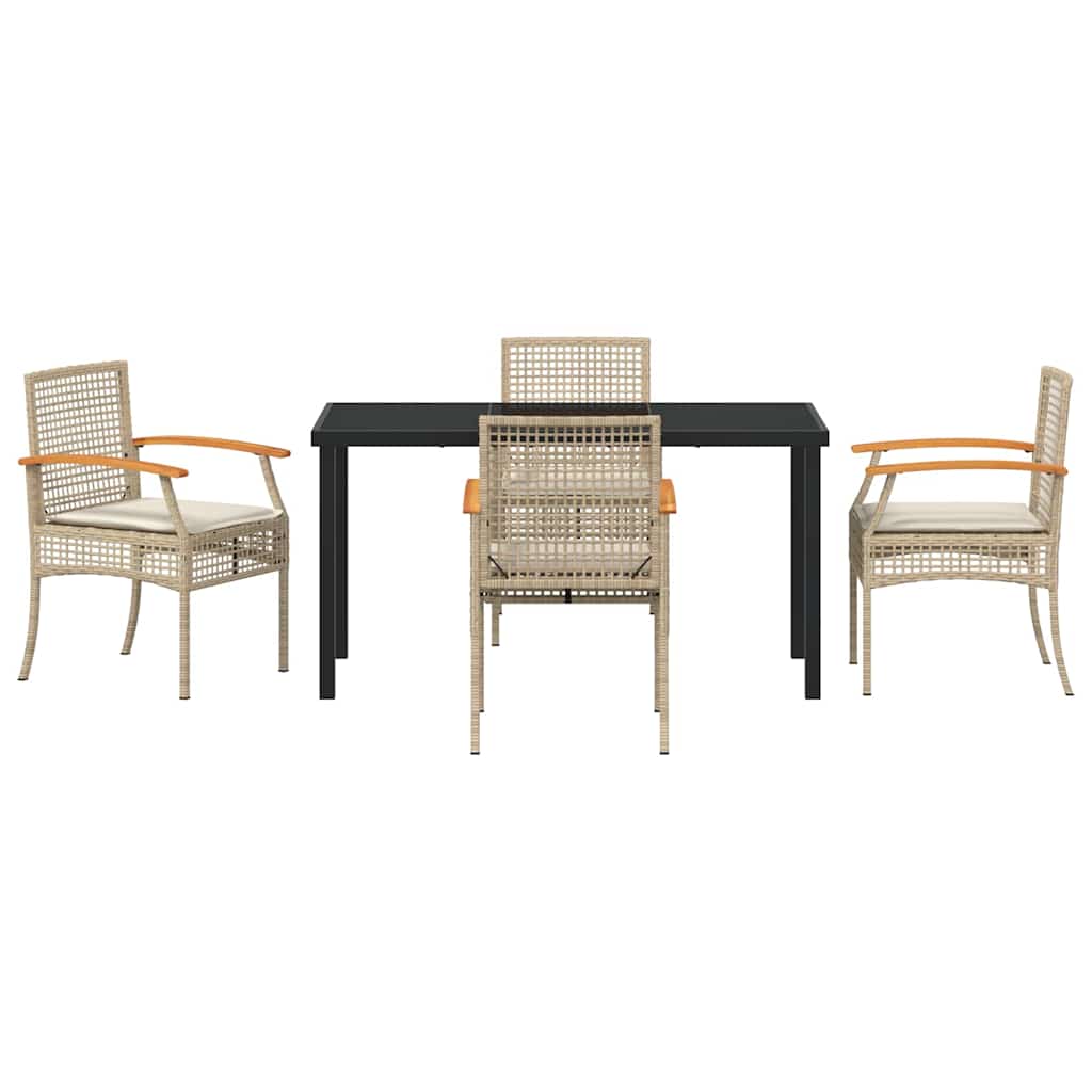 Set da Pranzo per Giardino 5 pz Beige e Nero Rattan