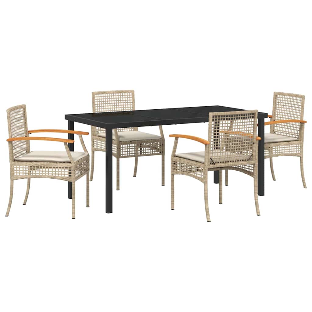 Set da Pranzo per Giardino 5 pz Beige e Nero Rattan