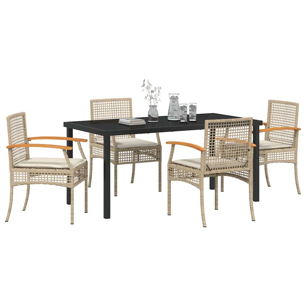 Set da Pranzo per Giardino 5 pz Beige e Nero Rattan