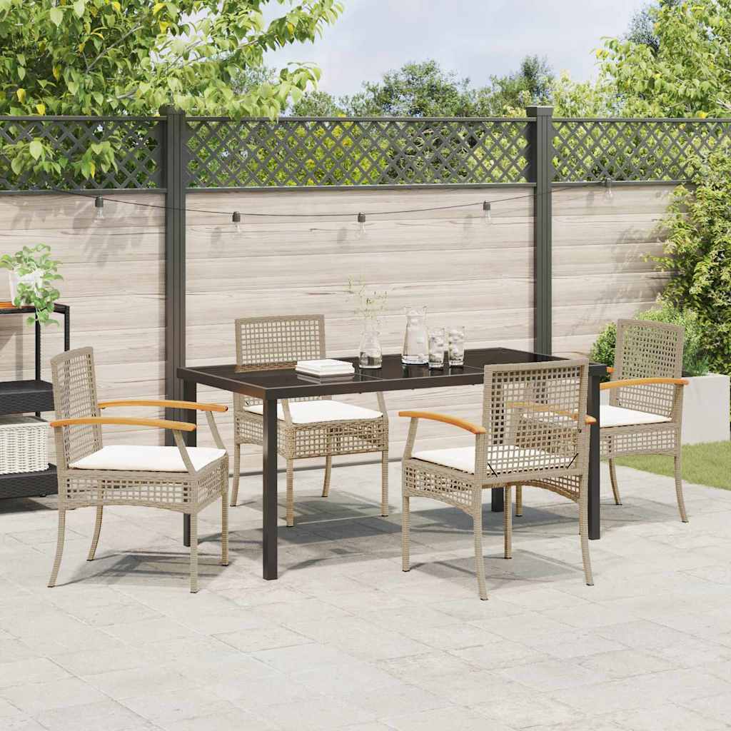 Set da Pranzo per Giardino 5 pz Beige e Nero Rattan