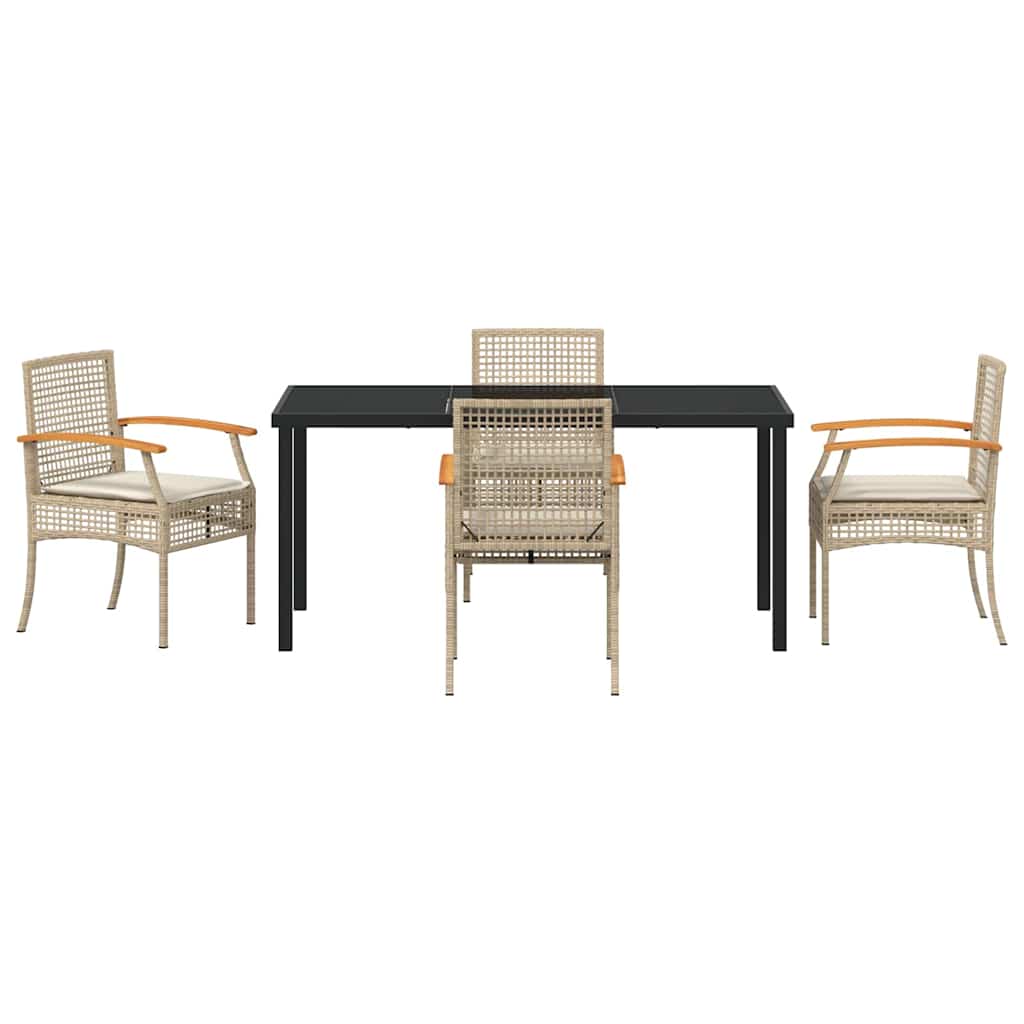 Set da Pranzo per Giardino 5 pz Beige e Nero Rattan