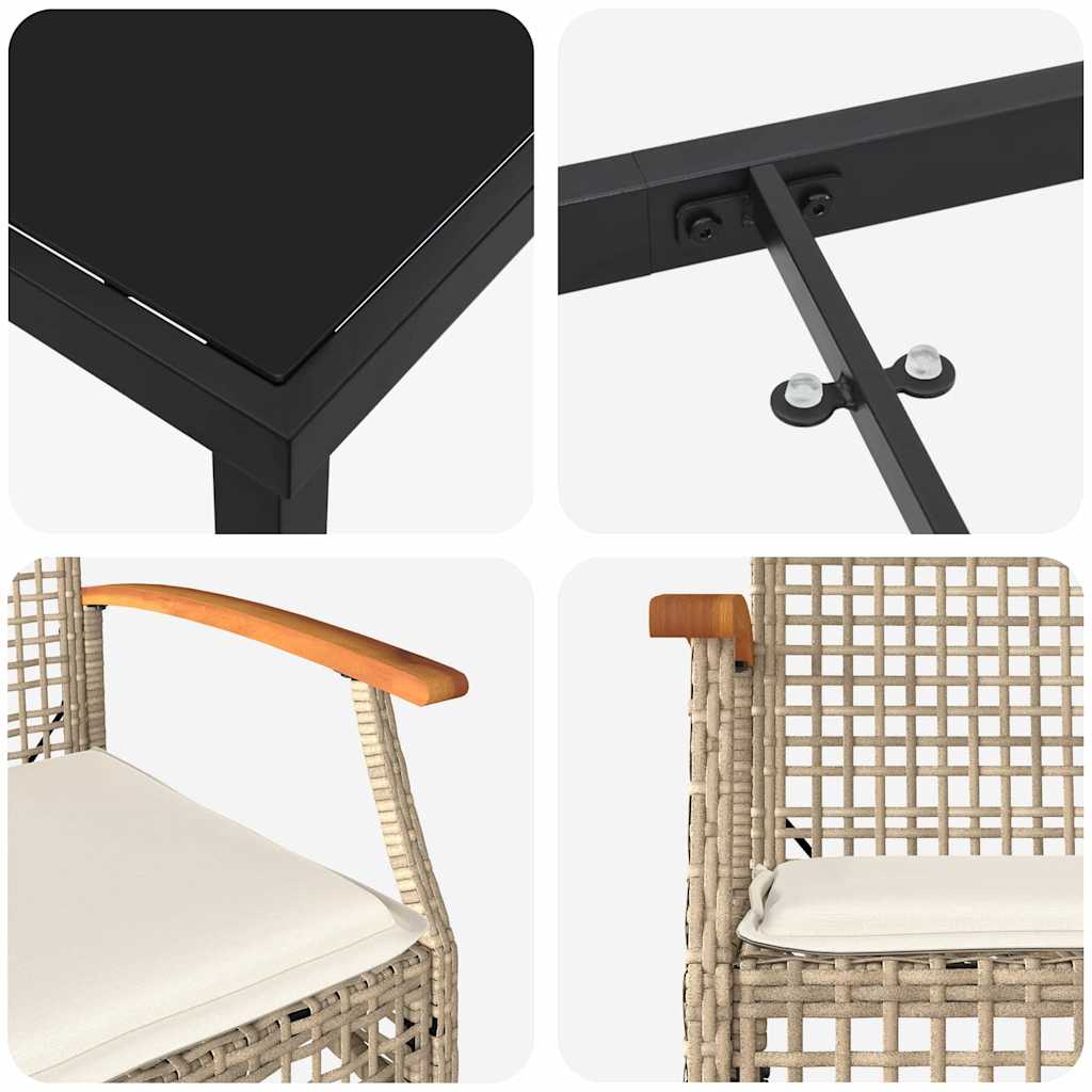 Set da Pranzo per Giardino 5 pz Beige e Nero Rattan