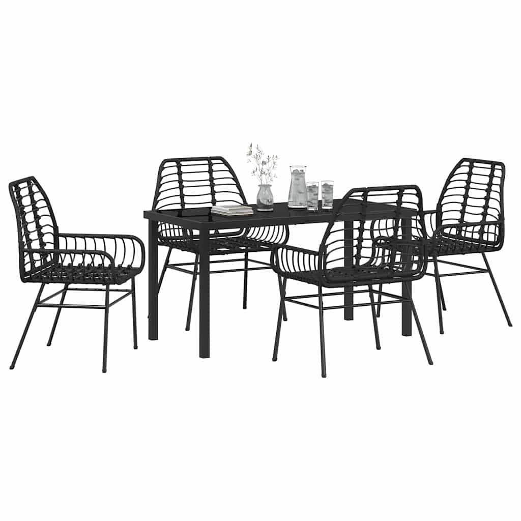 Set da Pranzo per Giardino 5 pz Nero polyrattan