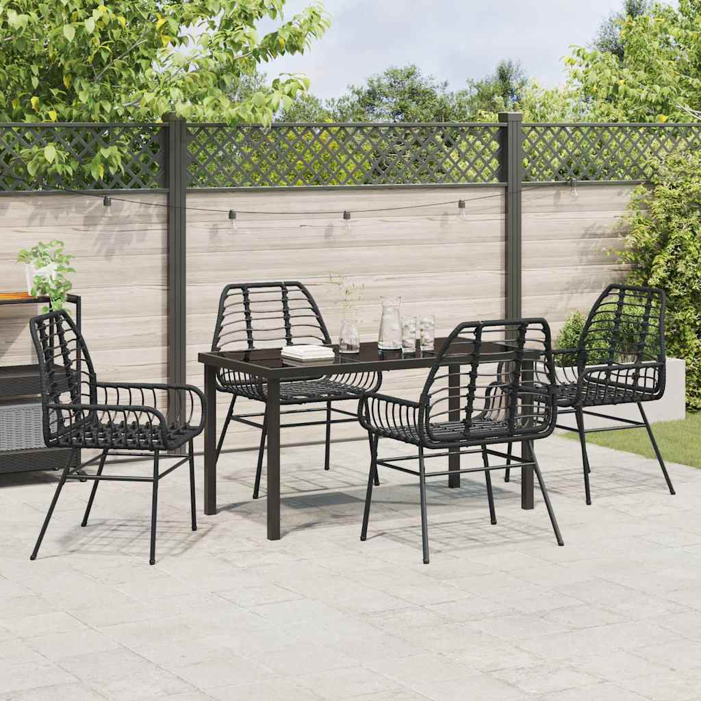 Set da Pranzo per Giardino 5 pz Nero polyrattan