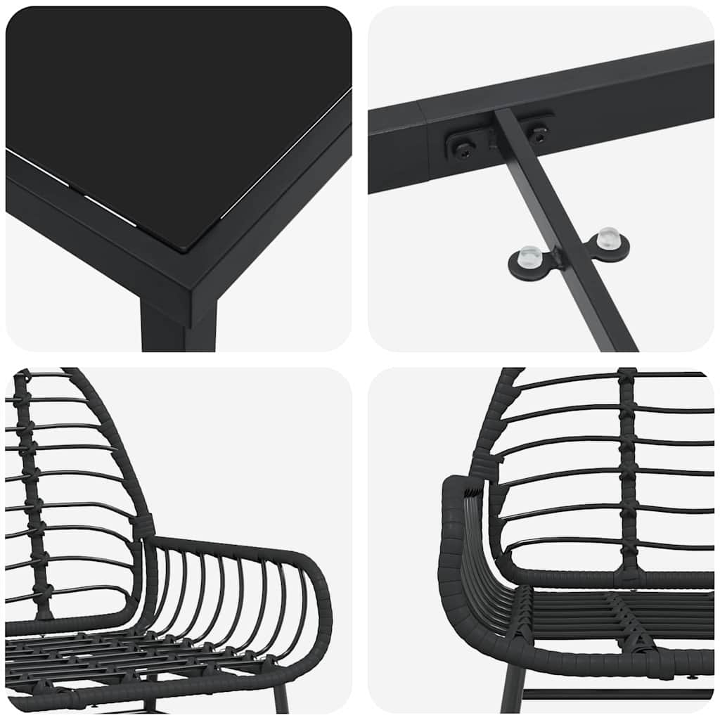 Set da Pranzo per Giardino 5 pz Nero polyrattan