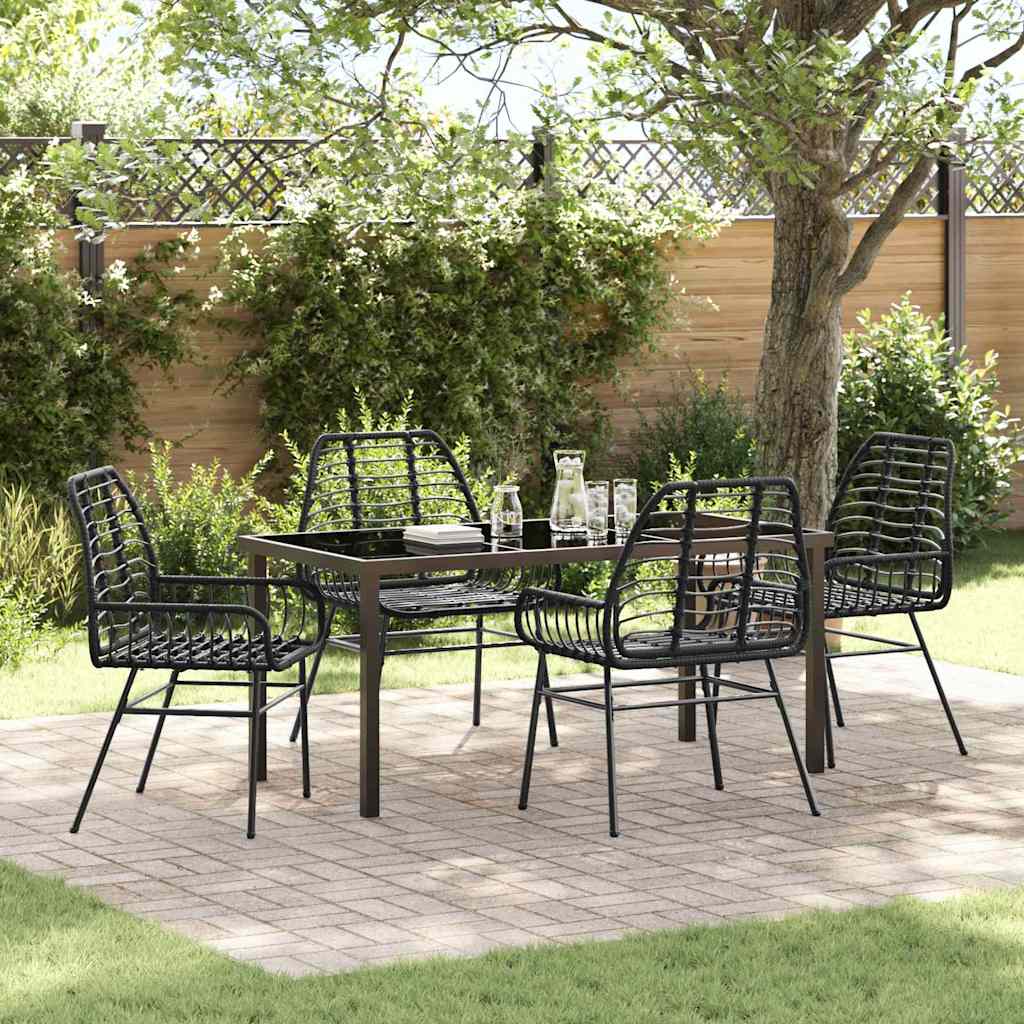 Set da Pranzo per Giardino 5 pz Nero polyrattan