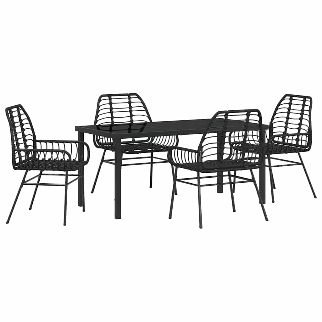 Set da Pranzo per Giardino 5 pz Nero polyrattan