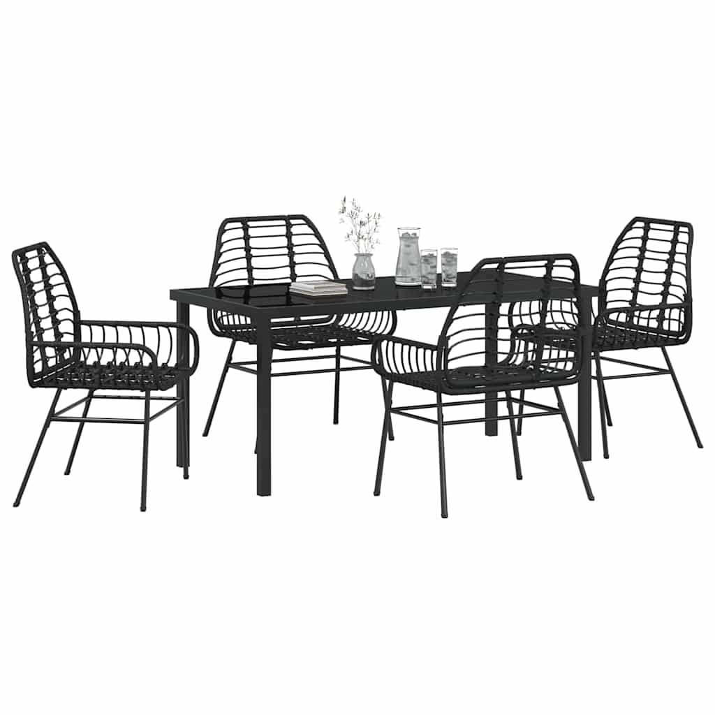 Set da Pranzo per Giardino 5 pz Nero polyrattan