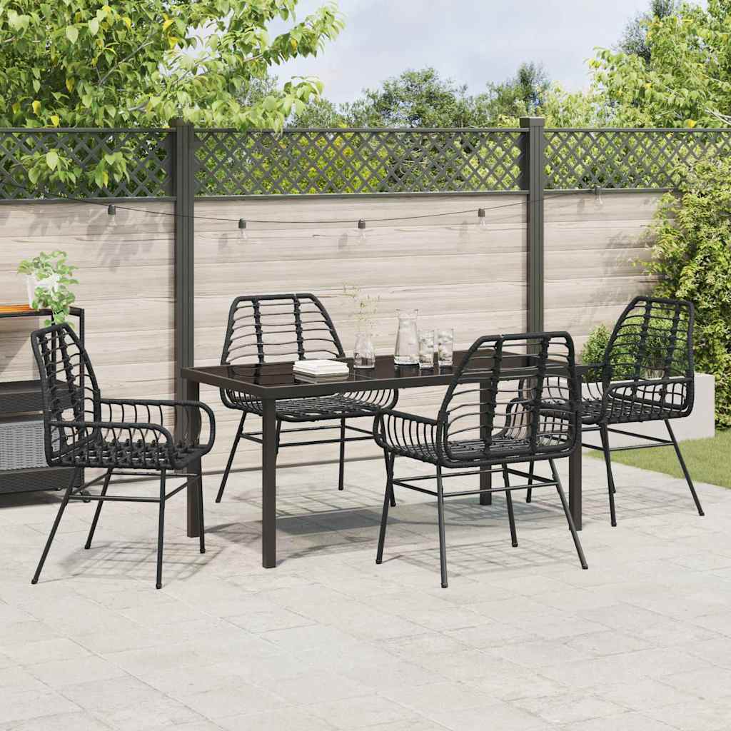 Set da Pranzo per Giardino 5 pz Nero polyrattan