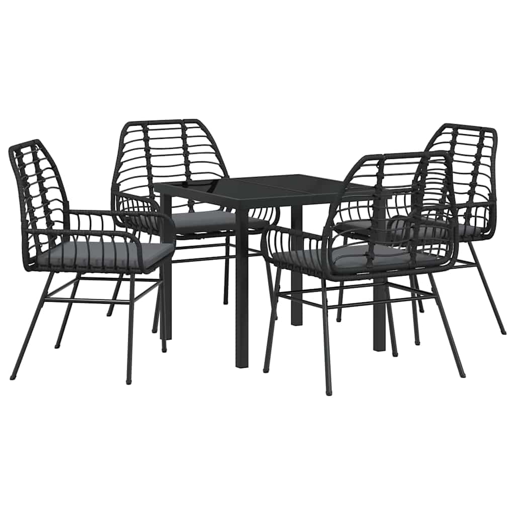 Set da Pranzo per Giardino 5 pz Nero polyrattan