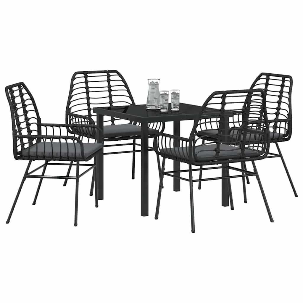 Set da Pranzo per Giardino 5 pz Nero polyrattan