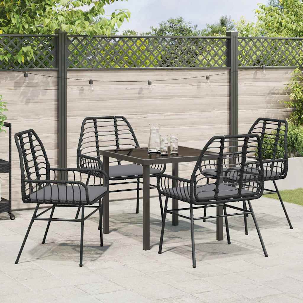 Set da Pranzo per Giardino 5 pz Nero polyrattan