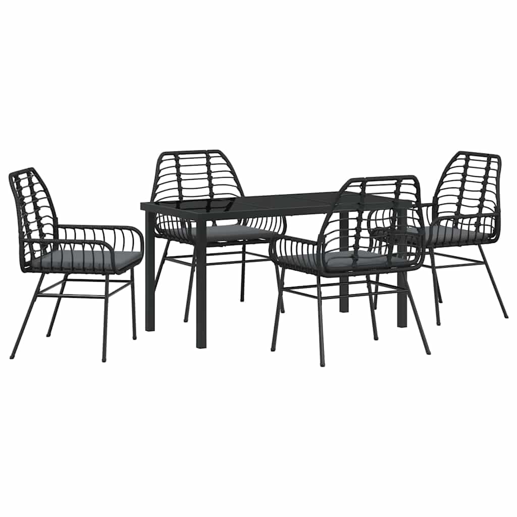 Set da Pranzo per Giardino 5 pz Nero polyrattan