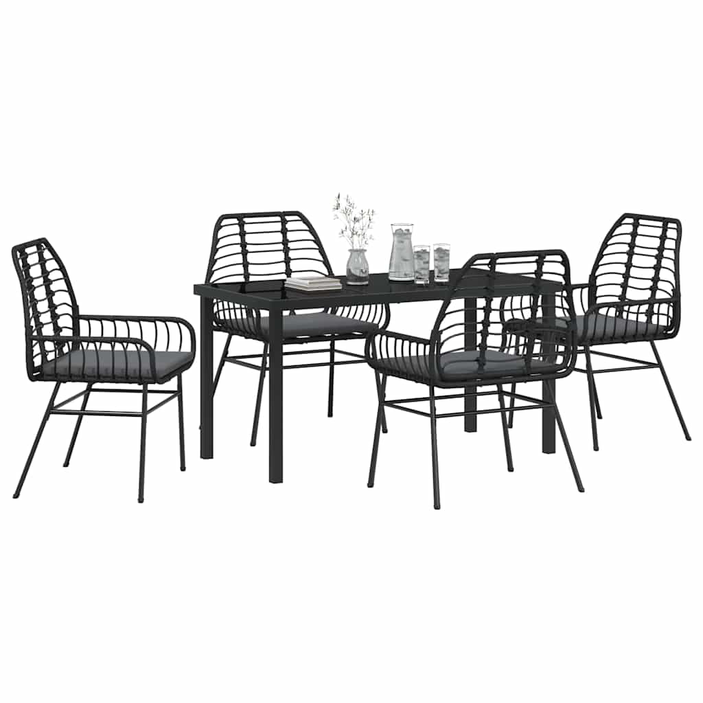 Set da Pranzo per Giardino 5 pz Nero polyrattan