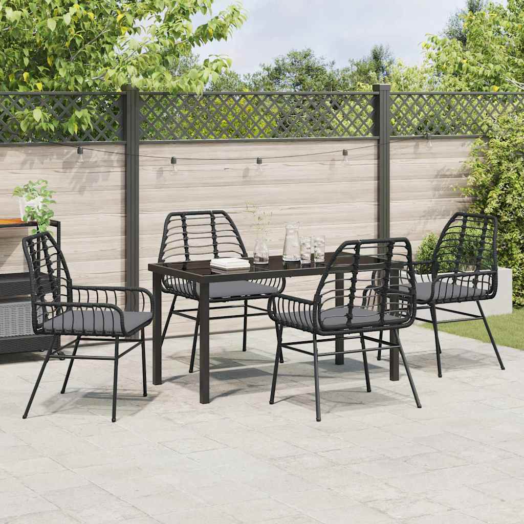 Set da Pranzo per Giardino 5 pz Nero polyrattan