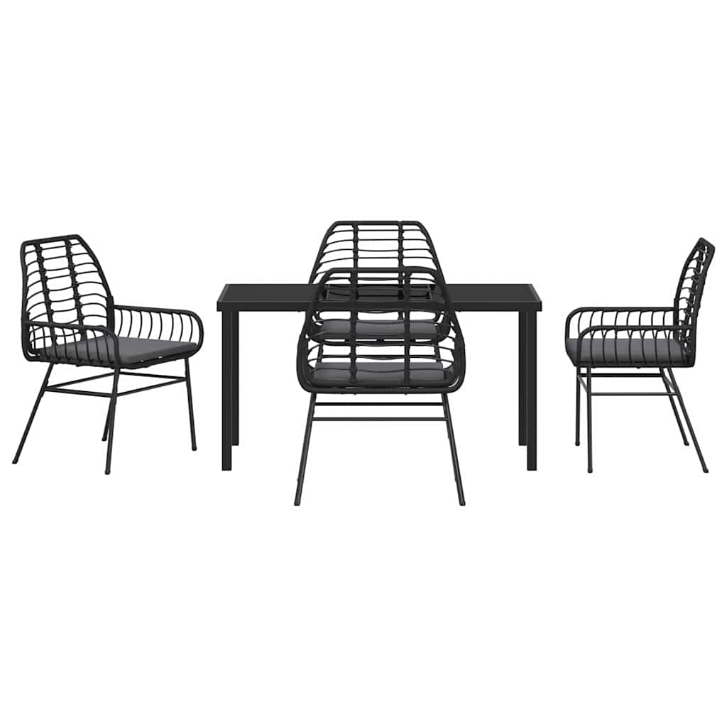 Set da Pranzo per Giardino 5 pz Nero polyrattan