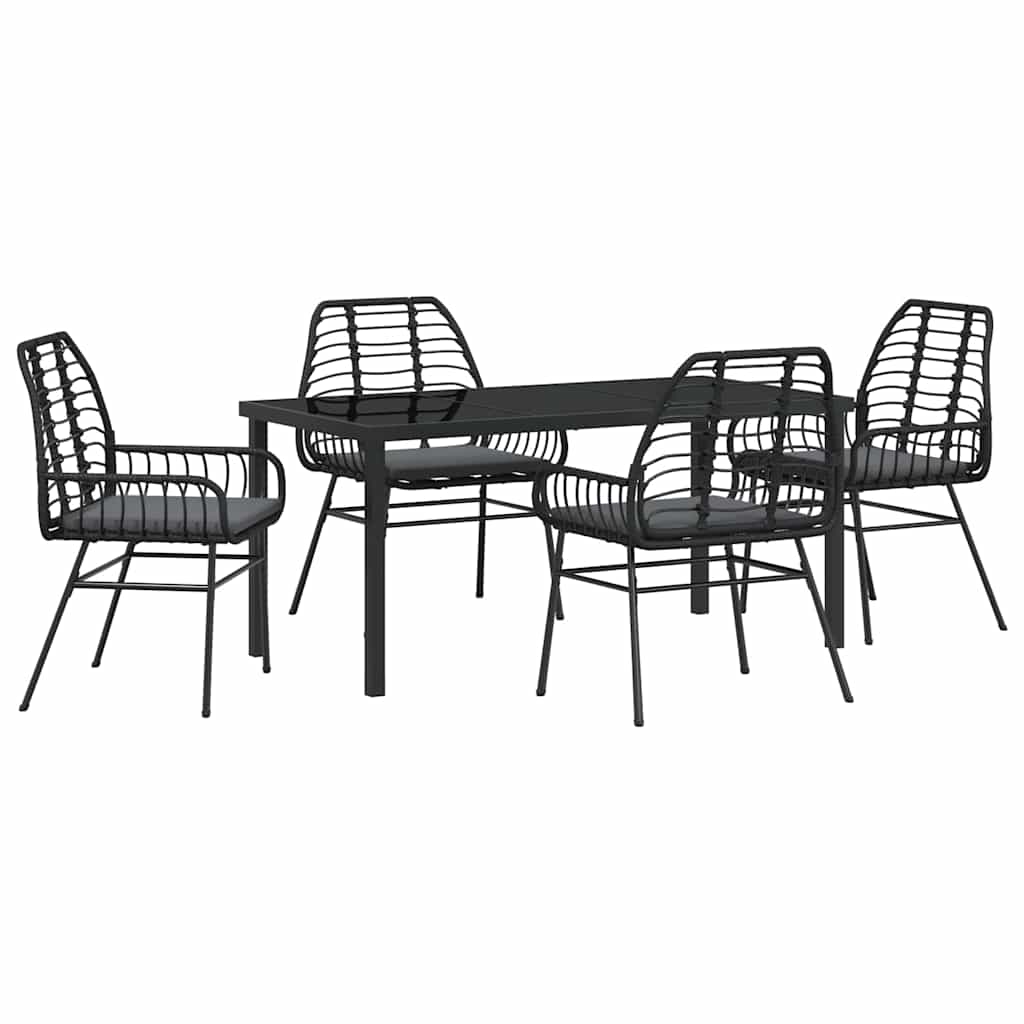 Set da Pranzo per Giardino 5 pz Nero polyrattan