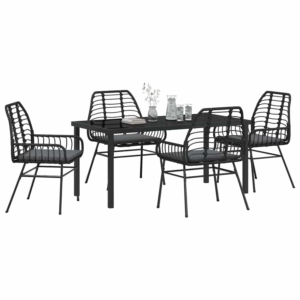 Set da Pranzo per Giardino 5 pz Nero polyrattan