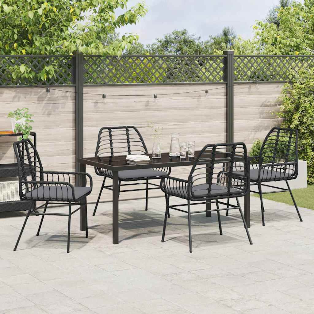 Set da Pranzo per Giardino 5 pz Nero polyrattan