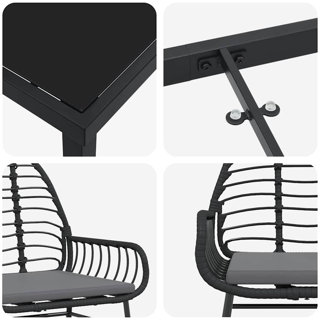 Set da Pranzo per Giardino 5 pz Nero polyrattan