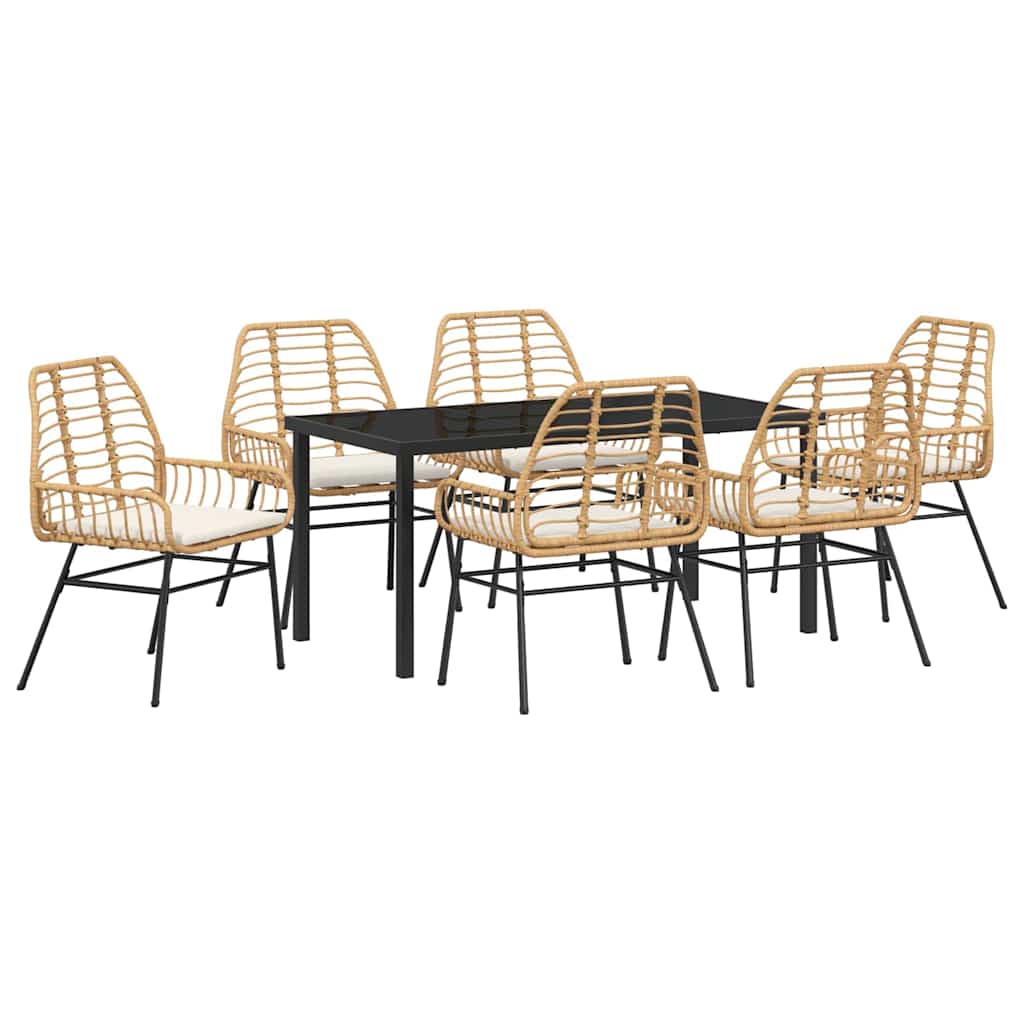Set da Pranzo per Giardino 7 pz Marrone polyrattan