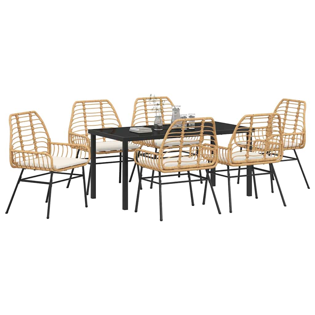 Set da Pranzo per Giardino 7 pz Marrone polyrattan