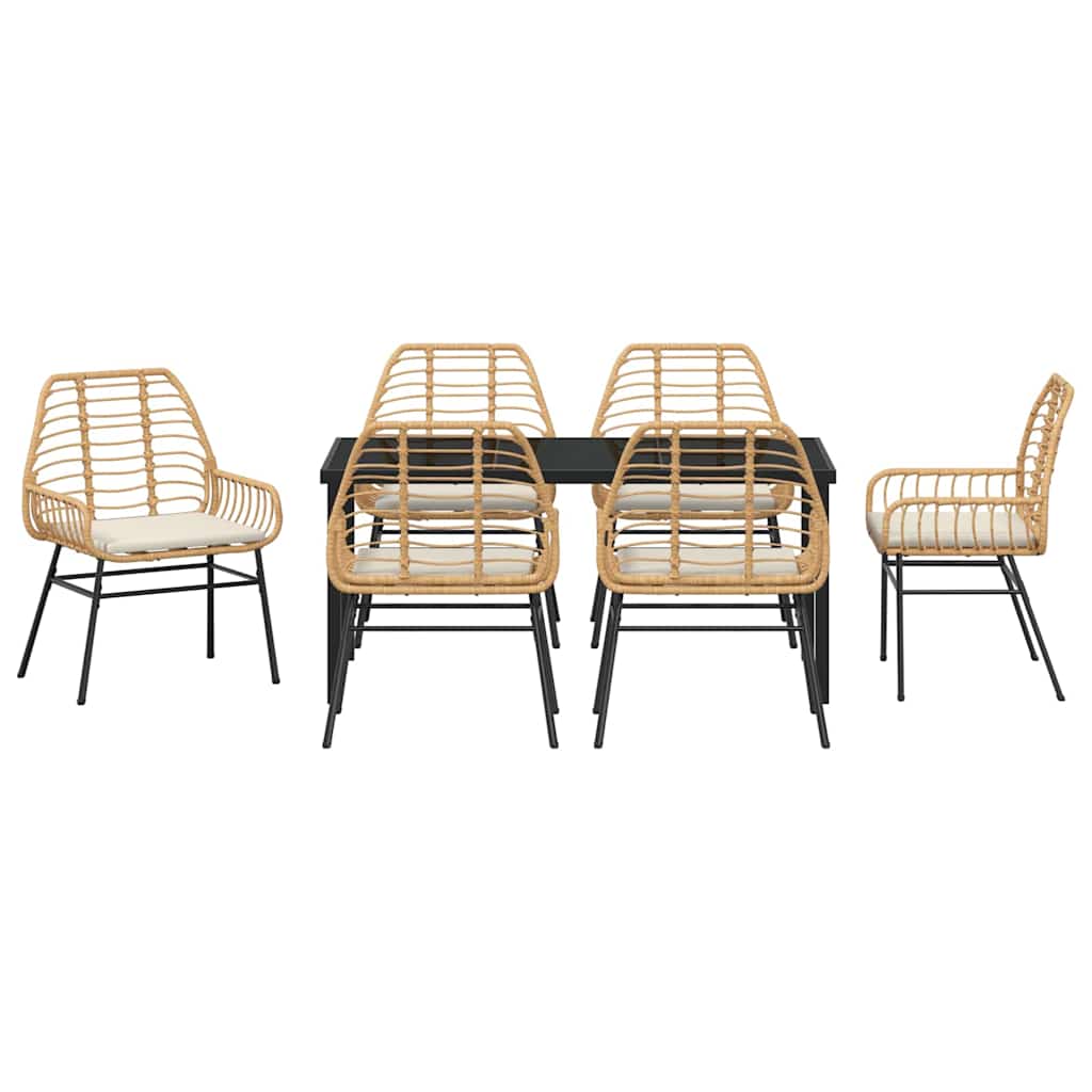 Set da Pranzo per Giardino 7 pz Marrone polyrattan