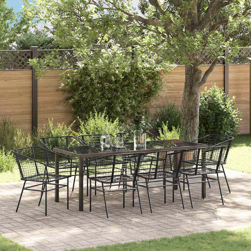 Set da Pranzo per Giardino 9 pz Nero polyrattan