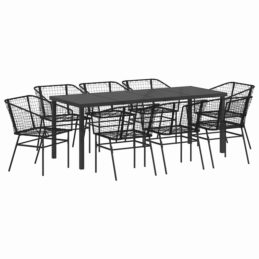 Set da Pranzo per Giardino 9 pz Nero polyrattan